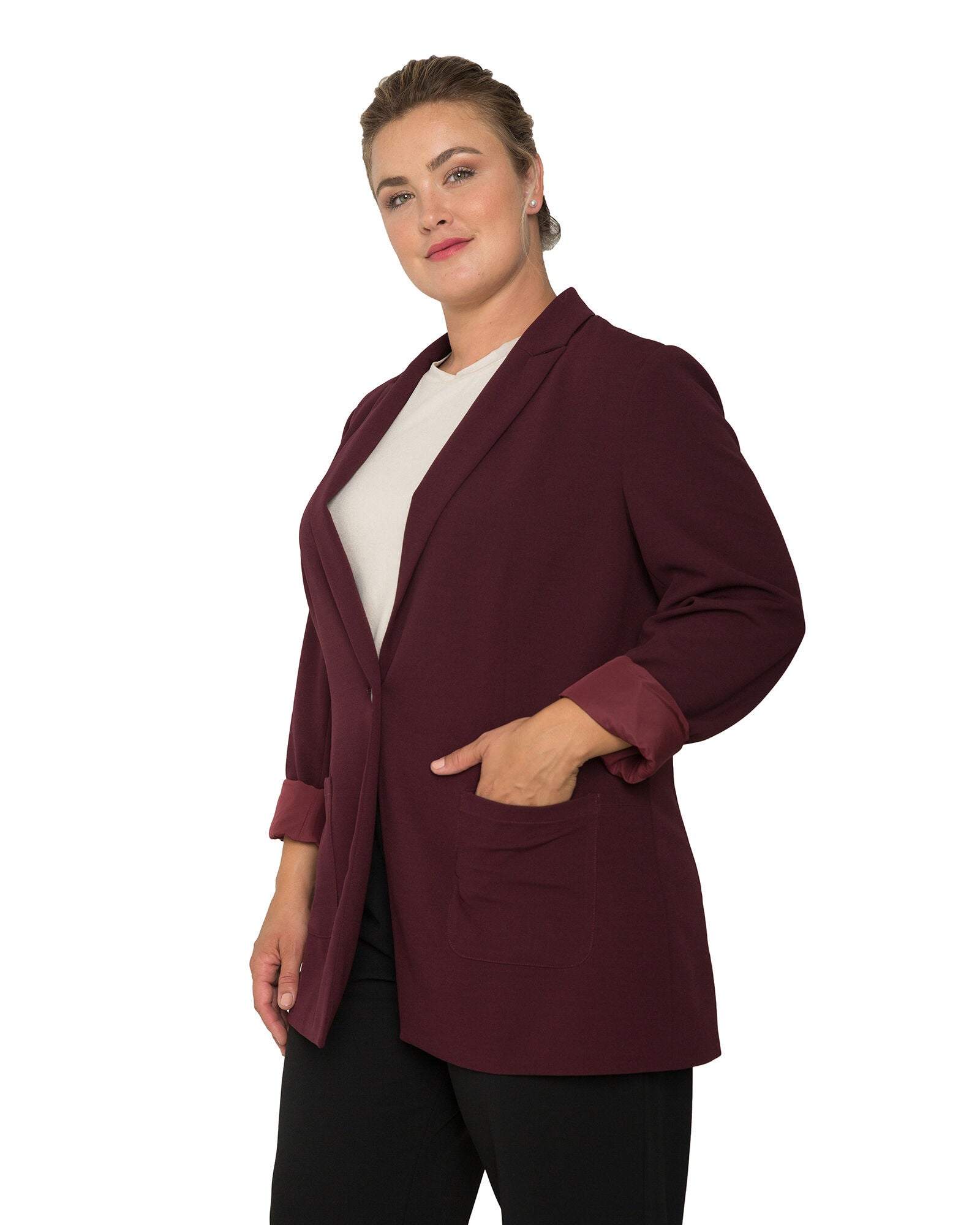 Plus Size Women&#39;s Burgundy Blazer Jacket, Burgundy / Burgundy, alternate image number 2