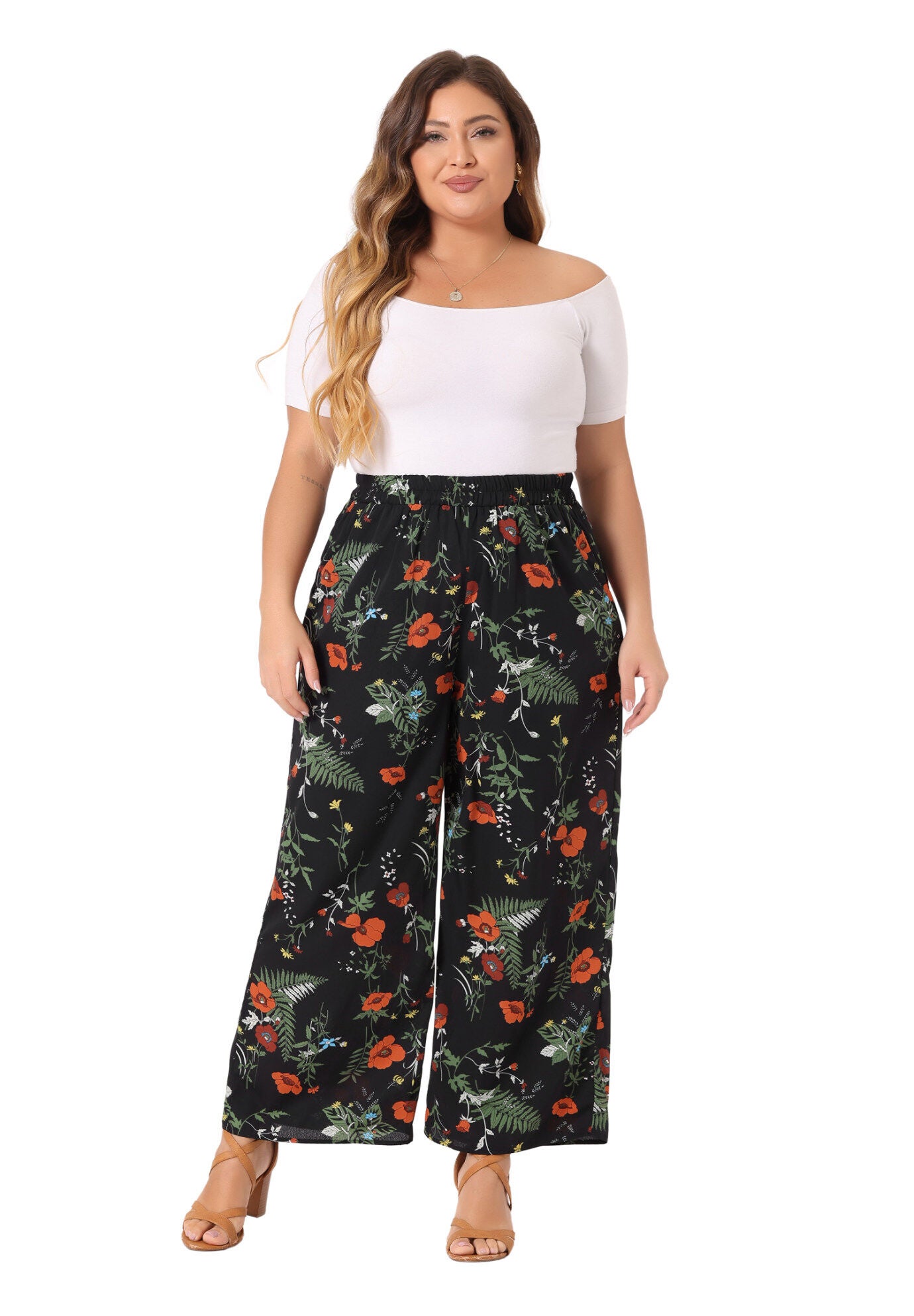 CHIFFON HIGH WAIST WIDE LEG PALAZZO PANTS, Black / Black, hi-res image number 0