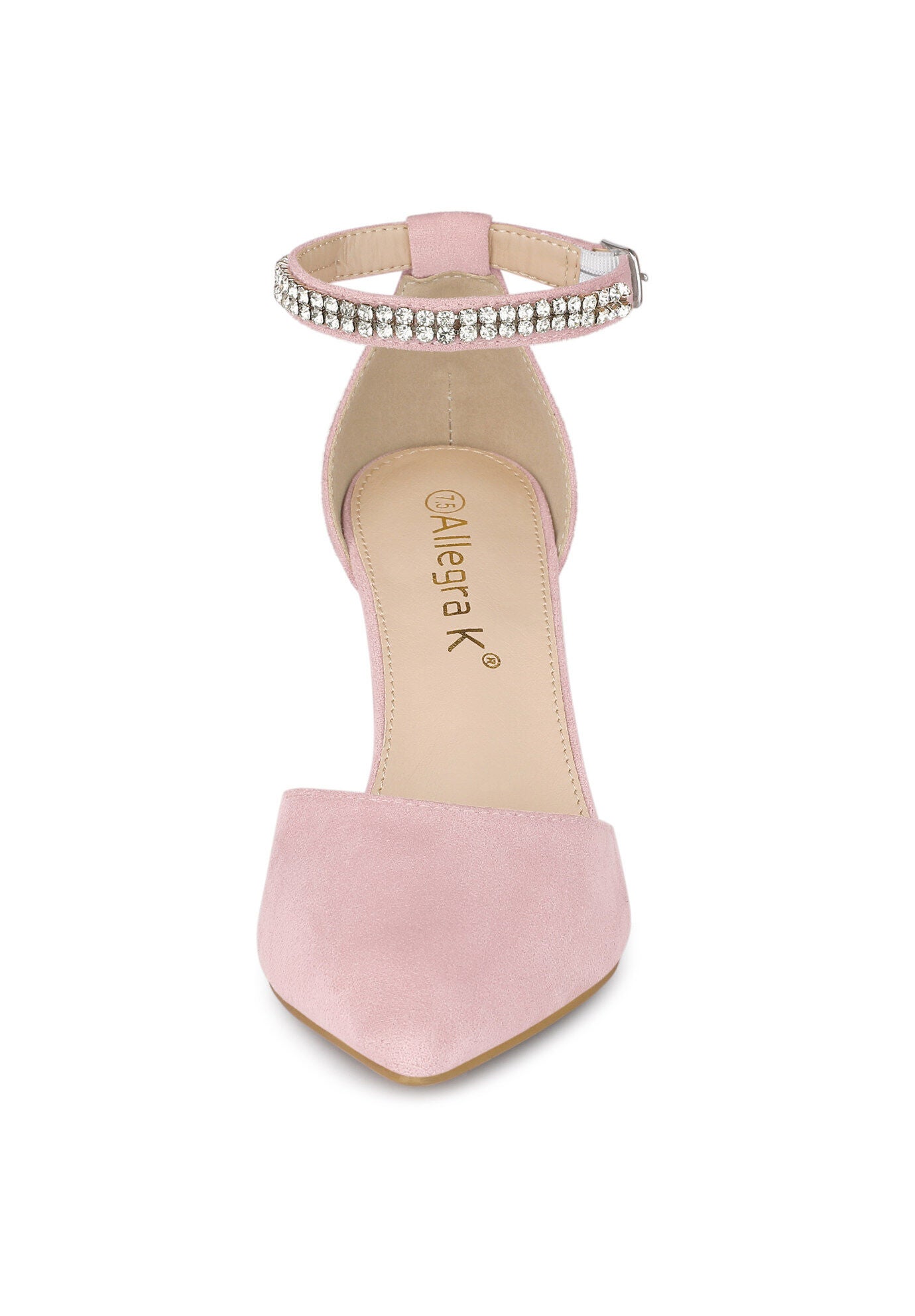 Pointed Toe Rhinestone Ankle Strap Chunky Heels Pumps, Light Pink / Pink, alternate image number 1