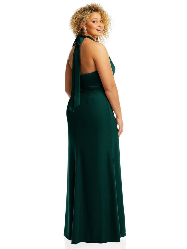 High-Neck Open-Back Maxi Dress with Scarf Tie, Evergreen / Hunter Green, alternate image number null