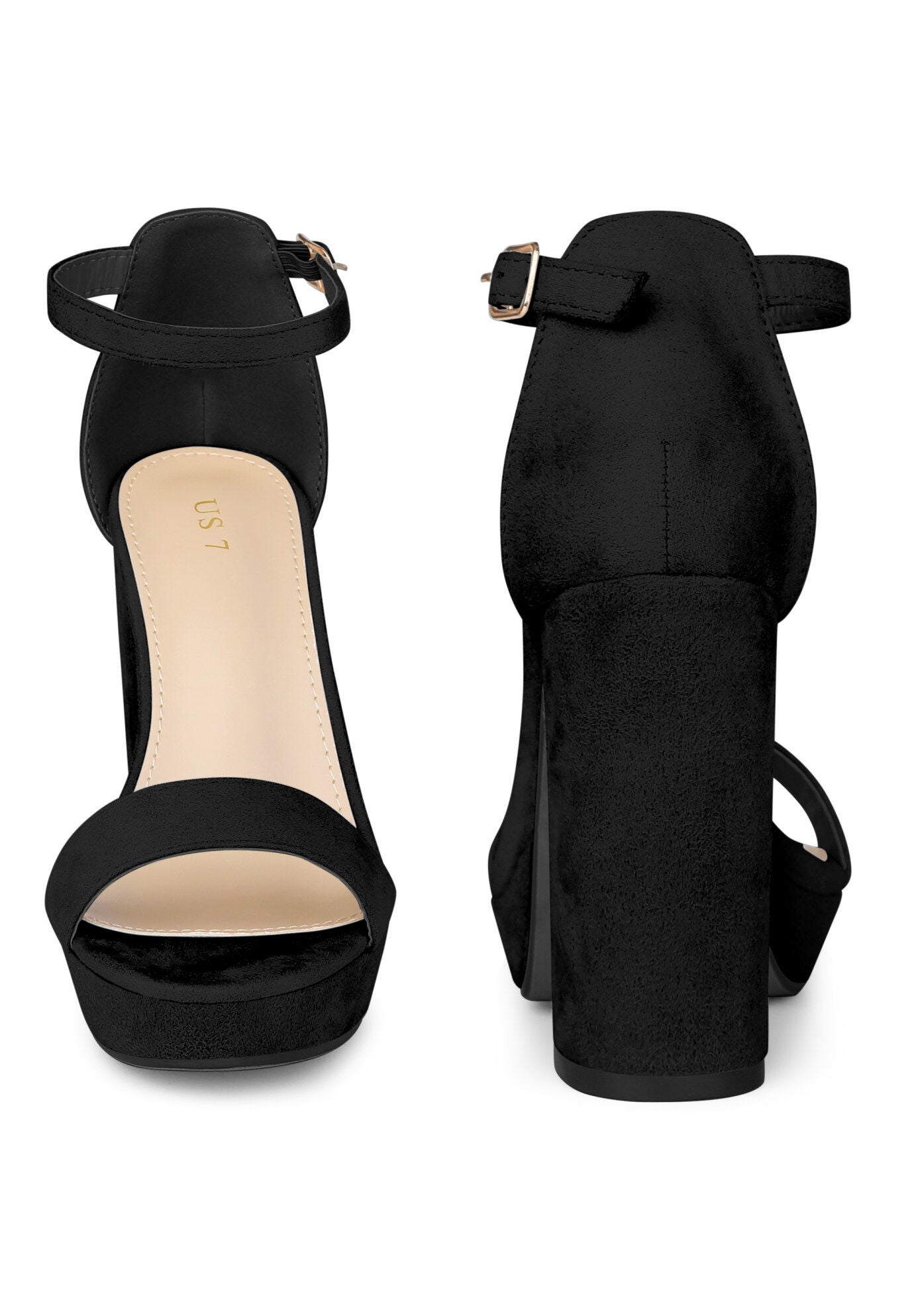 Platform Ankle Buckle Strap Chunky Heel Sandals, Black / Black, alternate image number 1
