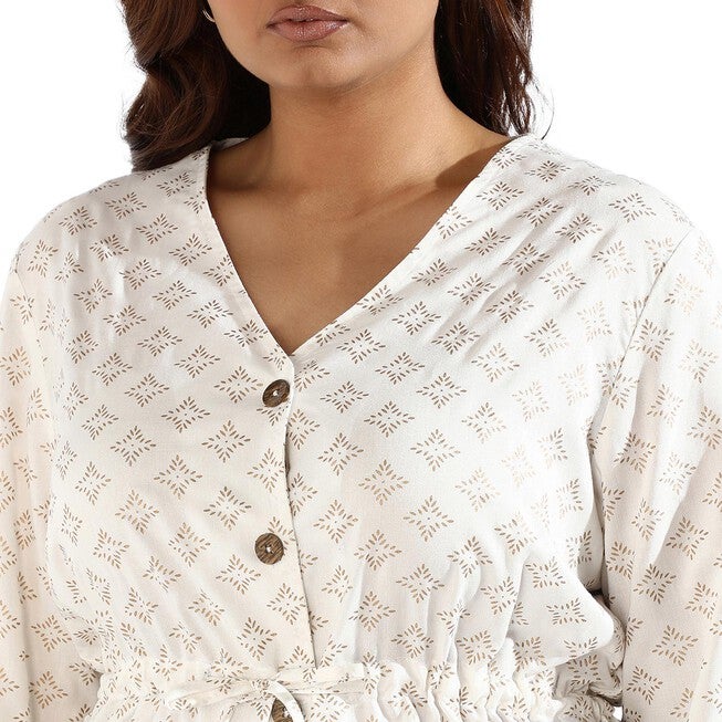 Motif Printed V-Neck Top, , alternate image number null