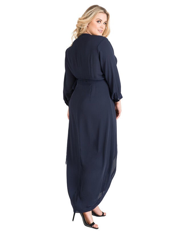 Plus Size Elle Print Tulip High Low Chiffon Wrap Dress, Blue / Azure Blue, alternate image number 3