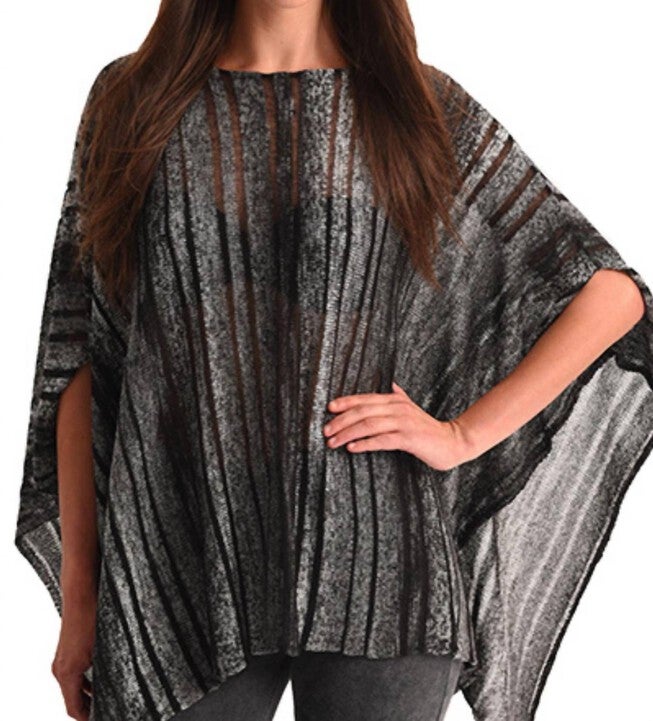 COLOR CUT-OUT PONCHO IN BLACK, Black / Black, hi-res image number 0