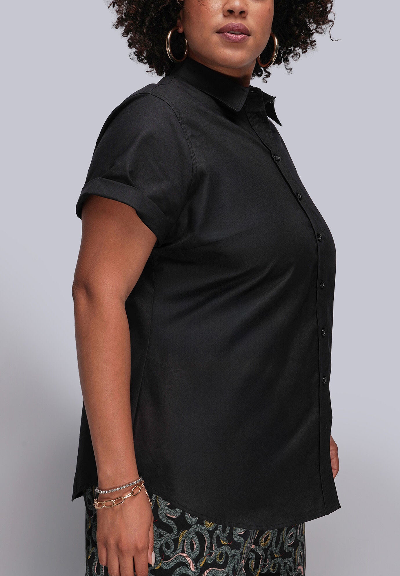 The Essential Oxford Button Up, BLACK / Black, alternate image number 1