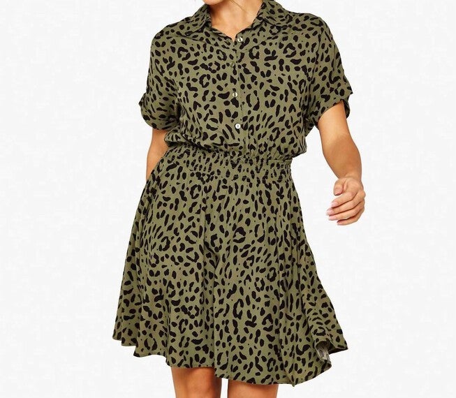 ANIMAL PRINT DRESS IN KHAKI, Khaki / Hunter Green, hi-res image number 0