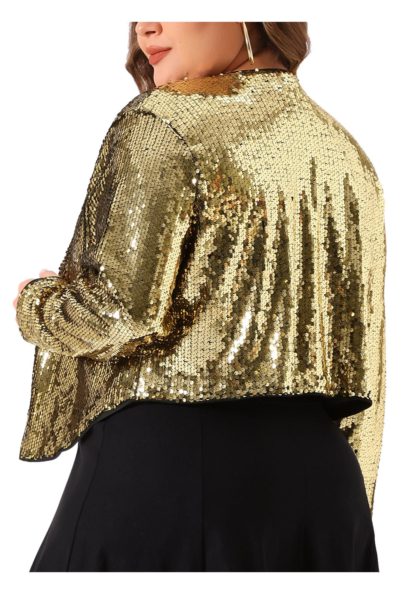 SEQUIN GLITTER SHINNY METALLIC SHRUG JACKET, Gold / Gold, alternate image number 3