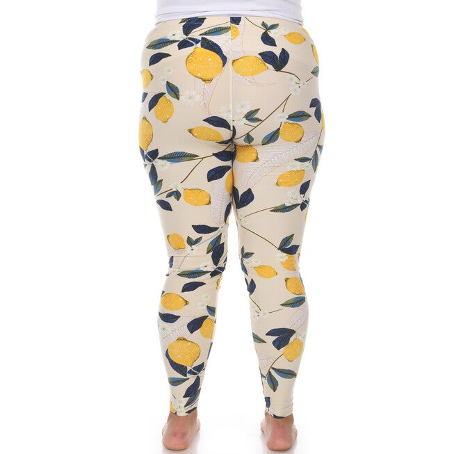 Super Soft Tropical Printed Leggings, Beige Lemon / Yellow, alternate image number null