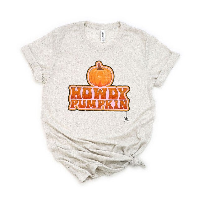 Howdy Pumpkin Stacked Short Sleeve Graphic Tee, Oatmeal / Cream, hi-res image number null