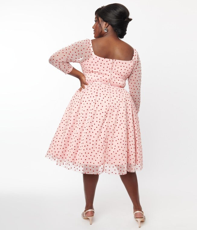 Unique Vintage Pink & Red Hearts Lamar Swing Dress, , alternate image number null