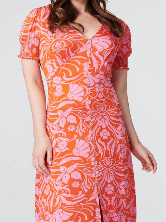 Paula Bodycon Dress Floral Print Orange, Orange / Orange, alternate image number 3