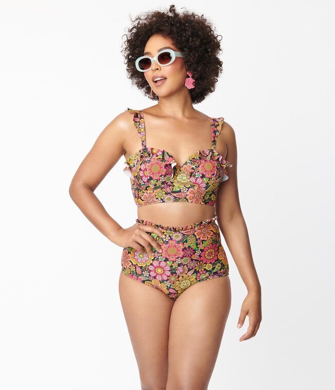 Unique Vintage Kaleidoscope Floral Cape May Swim Bottoms, , alternate image number null