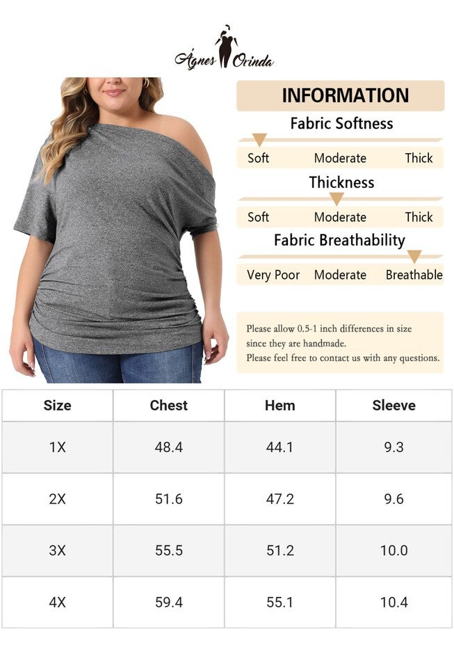 ONE SHOULDER SHORT SLEEVE RUCHED TOP, Gray / Charcoal Grey, alternate image number 4