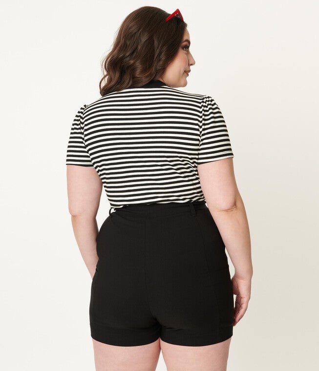 Unique Vintage Black High Waist Tied & True Shorts, , alternate image number 7