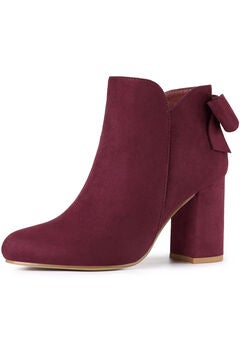 Round Toe Bow Decor Chunky Heel Ankle Boots