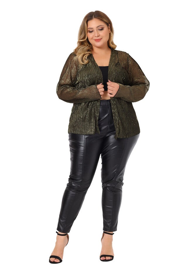 SHEER OPEN FRONT LONG SLEEVE GLITTER OUTWEAR, Gold / Gold, hi-res image number 0