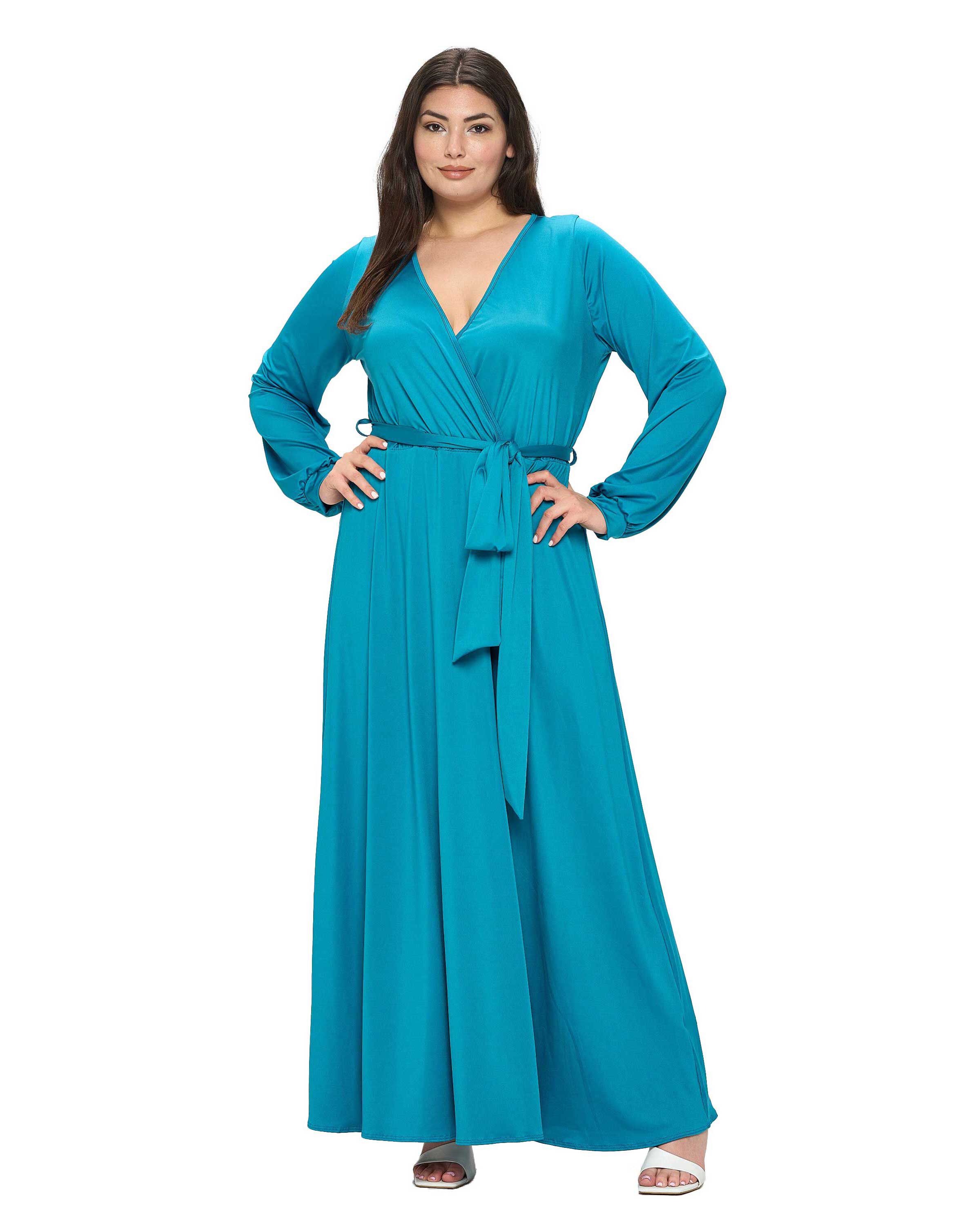 ESPINOZA SURPLICE MAXI DRESS, Teal / Teal, hi-res image number 0