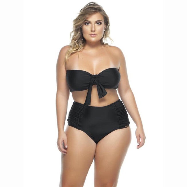 High Waisted Side Draped Bikini Bottom, Black / Black, hi-res image number 0
