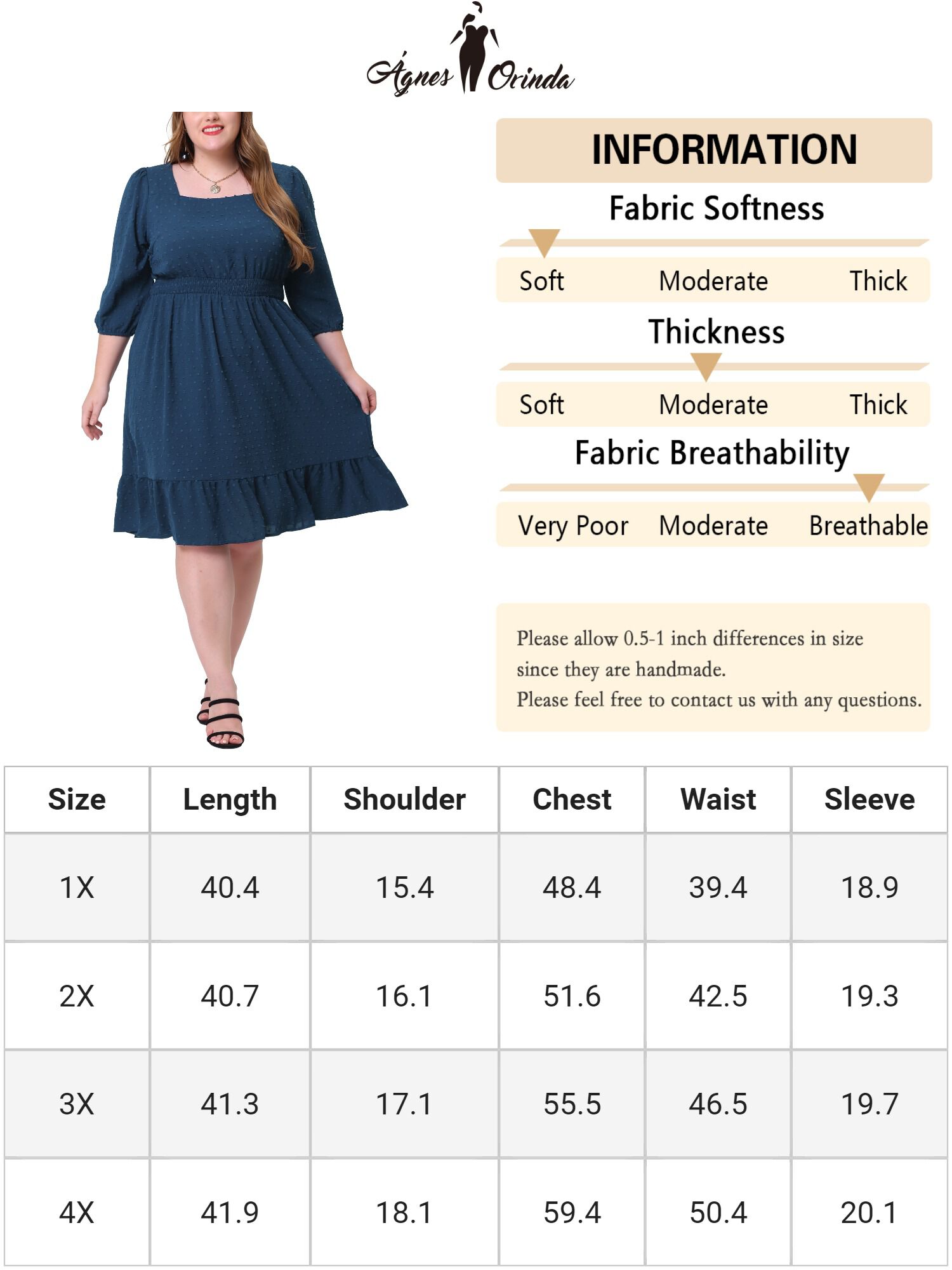 Swiss Dots Bohemian Square Neck Midi Chiffon Dress, Blue / Navy, alternate image number 4