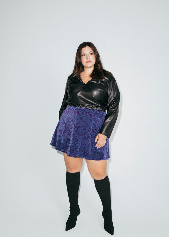 Leather' Long Sleeve Crop Top, Black / Black, hi-res image number 0