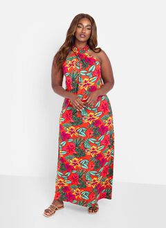 BEACH STROLL HALTER SLIP MAXI DRESS - RED