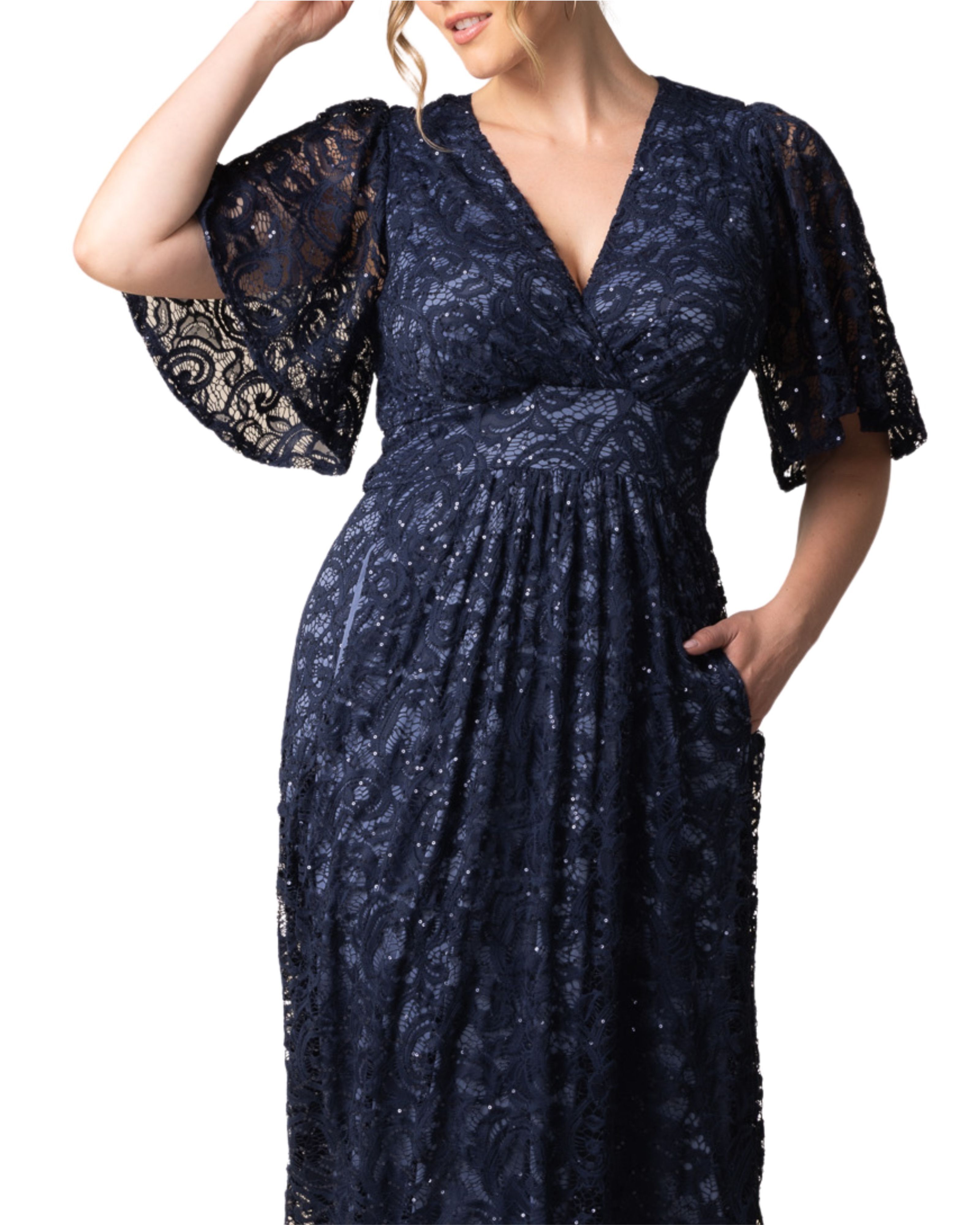 Luminous Sequin Lace Long Gown, NOCTURNAL NAVY / Navy, alternate image number 2
