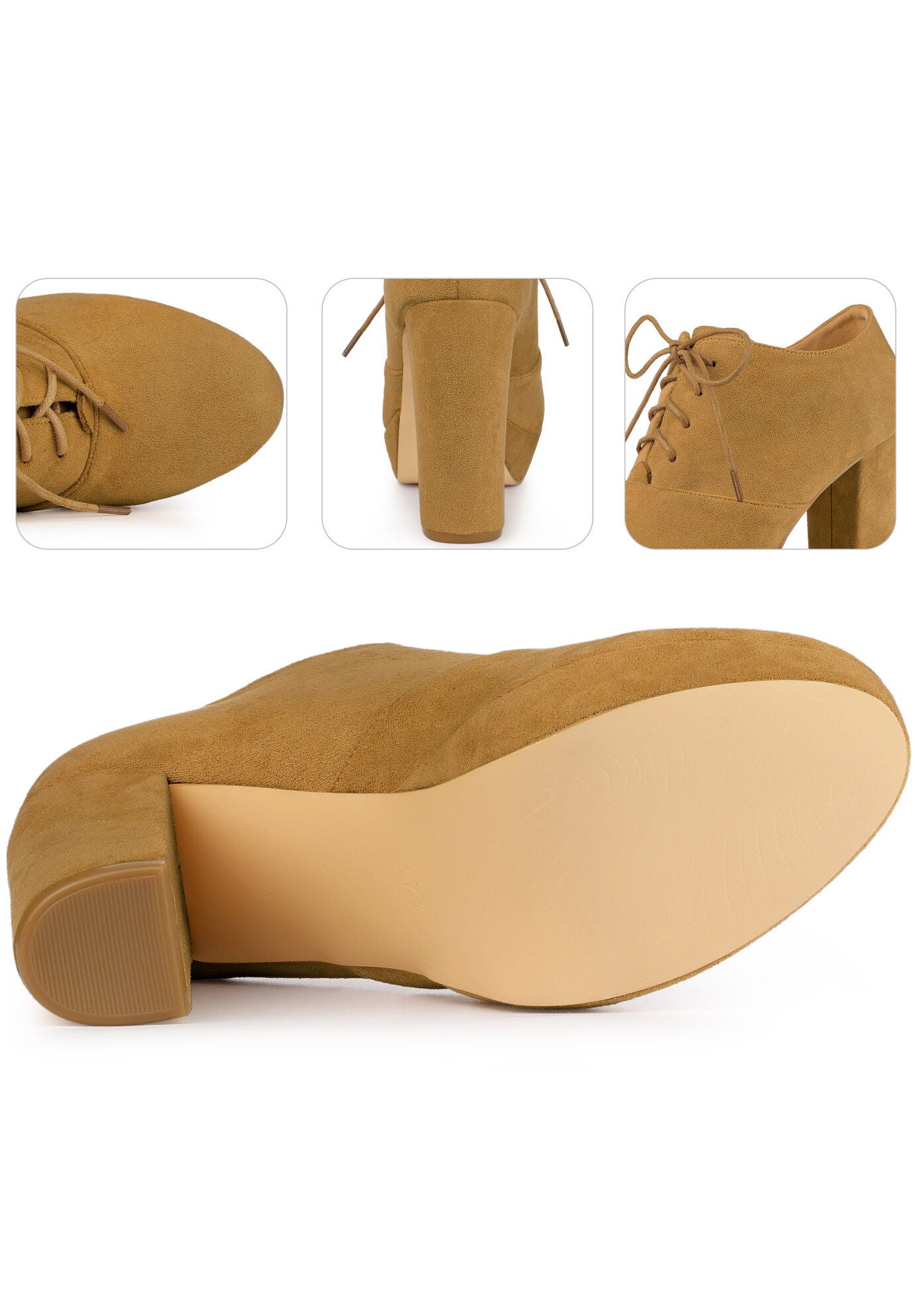 Platform Chunky Heel Lace Up Ankle Booties, Brown / Brown, alternate image number 2