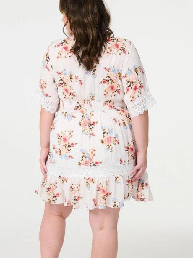 Sara Short Dress Floral Print Embroidered White, White / White, alternate image number 1