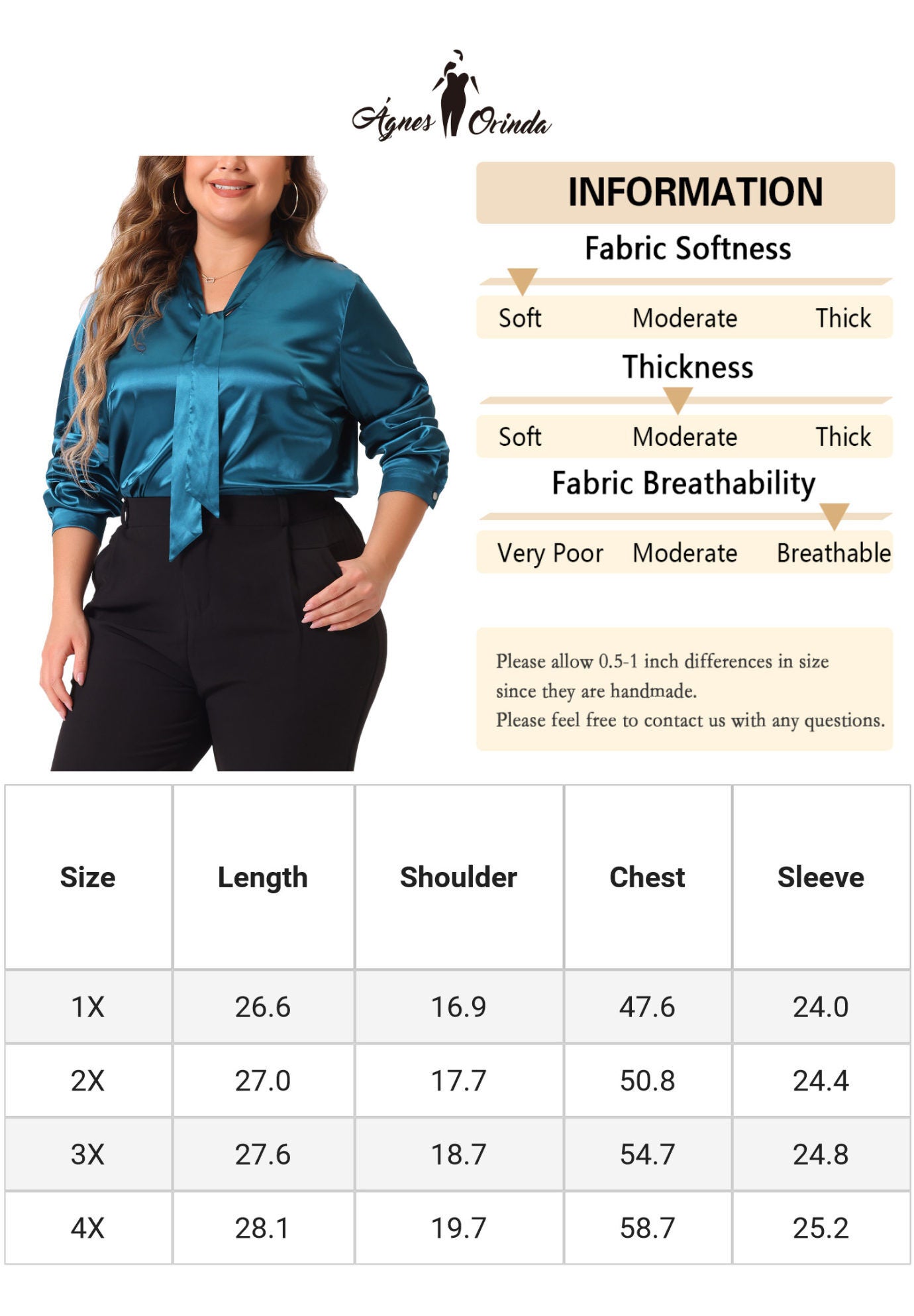 Tie Neck Satin Top Blouse, Peacock Blue / Teal, alternate image number 4