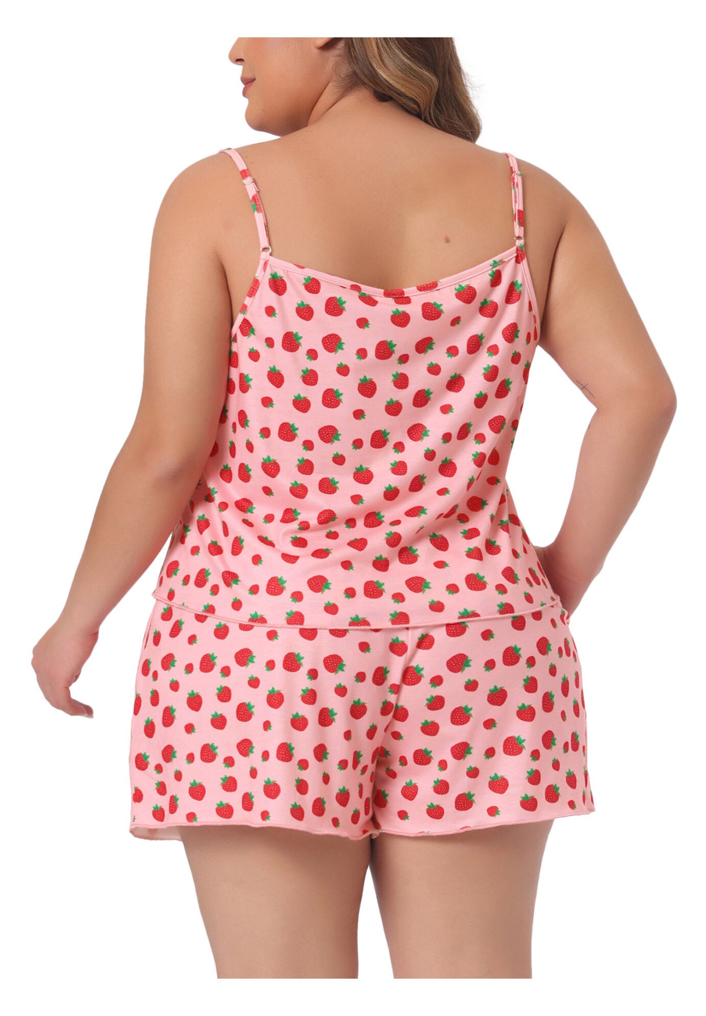 Strawberry Pattern Cami Shorts Sleepwear Set, Pink / Pink, alternate image number 3