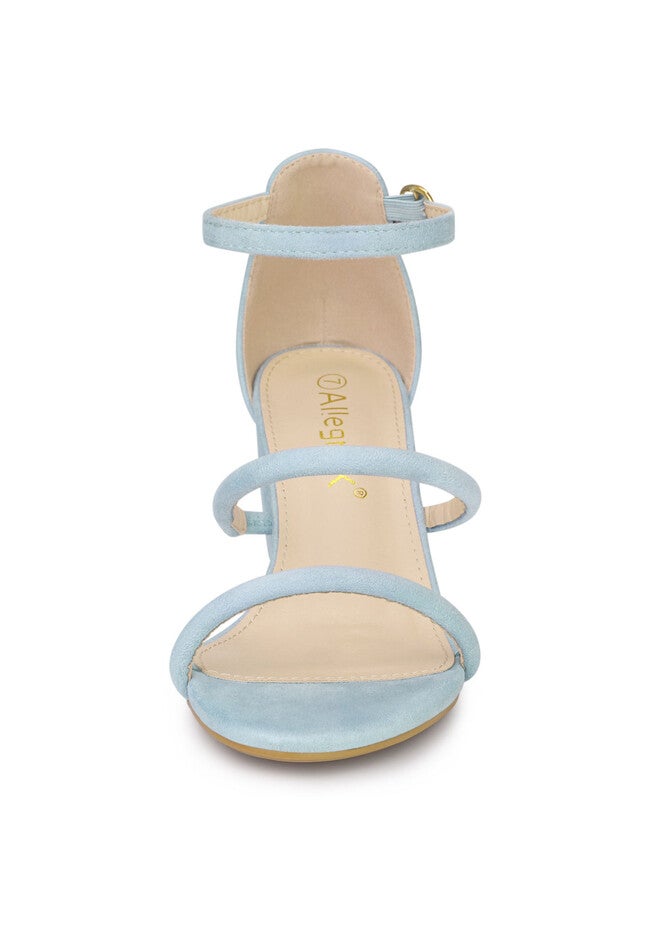 Open Toe Strappy Chunky Heels Sandals, Sky Blue / Azure Blue, alternate image number 1