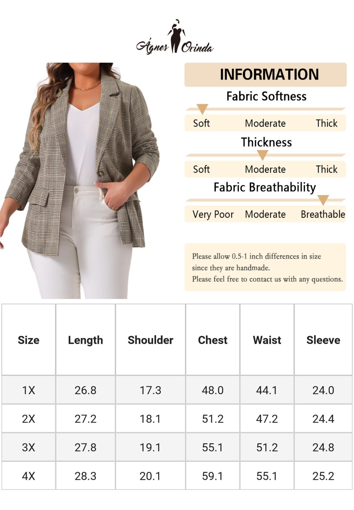 PLAID NOTCHED LAPEL CASUAL BLAZER, Brown / Brown, alternate image number 4