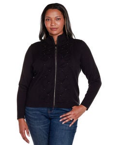 RHINESTONE-ZIP EMBELLISHED CARDIGAN SWEATER