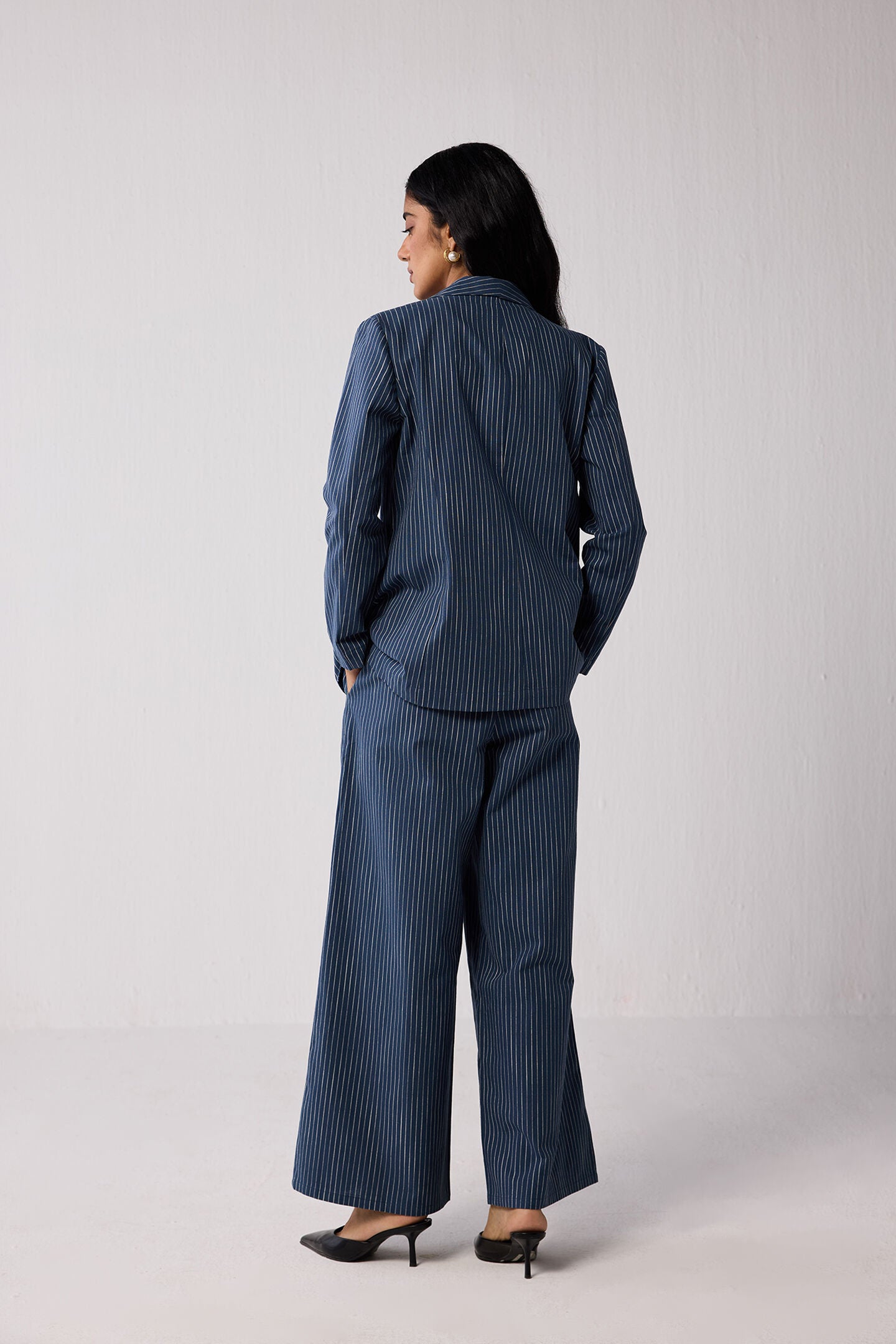 Weekday Blazer and Wide-leg Drawstring Pants Set in Blue Stripes, Twilight Tracks / Navy, alternate image number 1