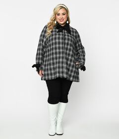 Smak Parlour Black & White Plaid Bows Topper Coat
