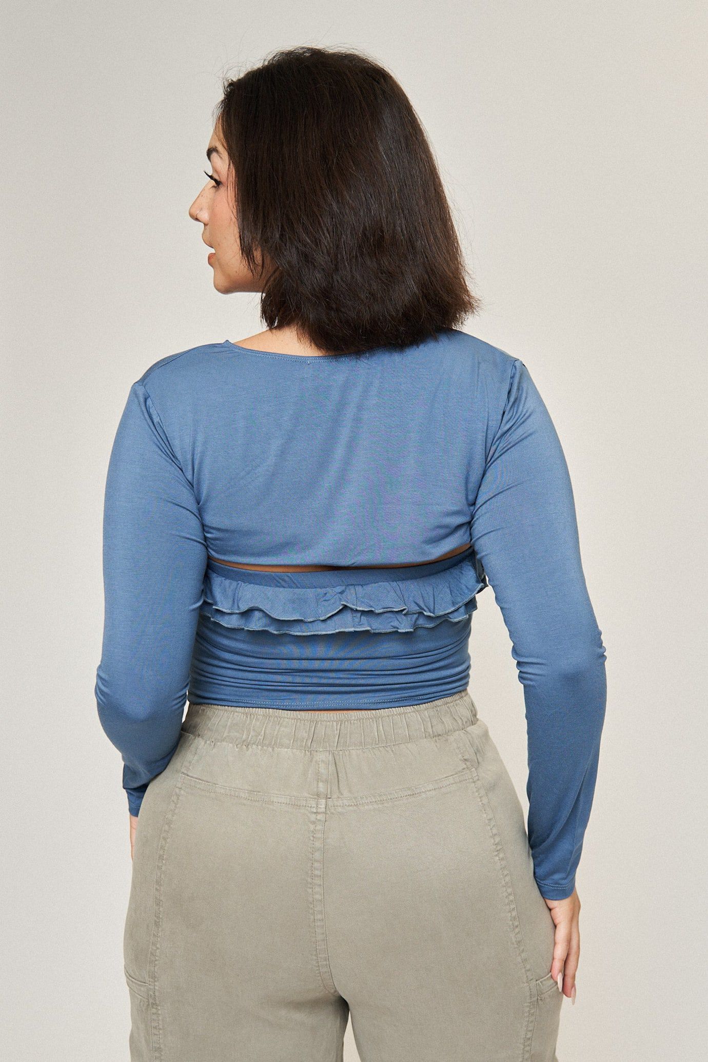 Isabelle Tie-Front Shrug, Denim Blue / Dusty Blue, alternate image number 2