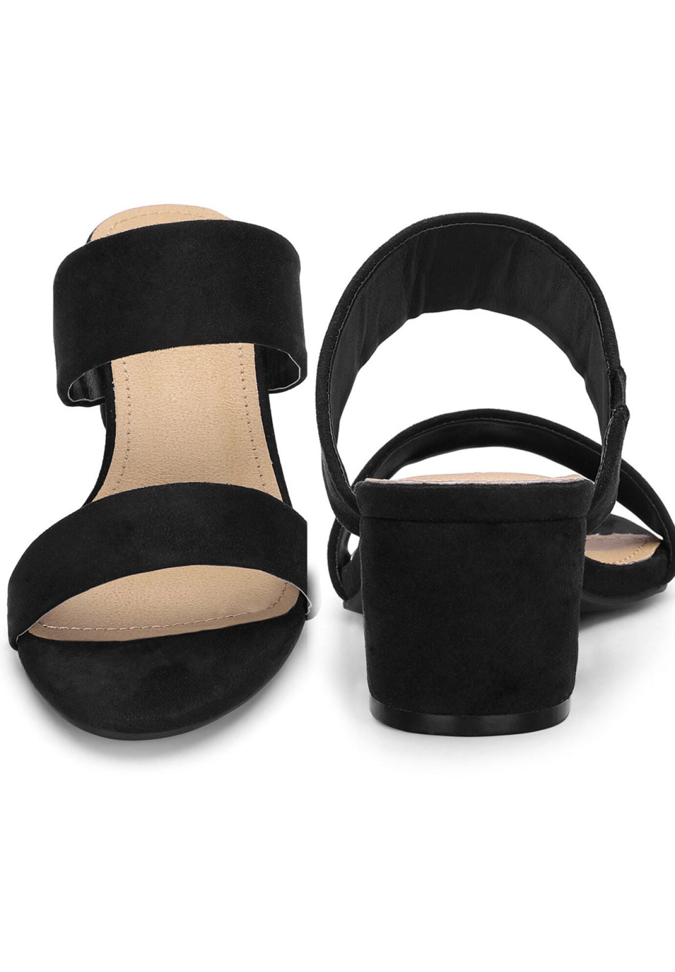 Open Toe Block Heels Slide Sandals, Black / Black, alternate image number 2