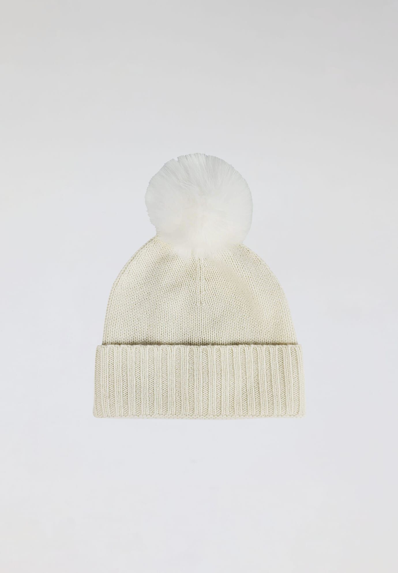 Classic Cashmere Slouch Hat with Faux Fur Pom, Ivory / Ivory, hi-res image number 0