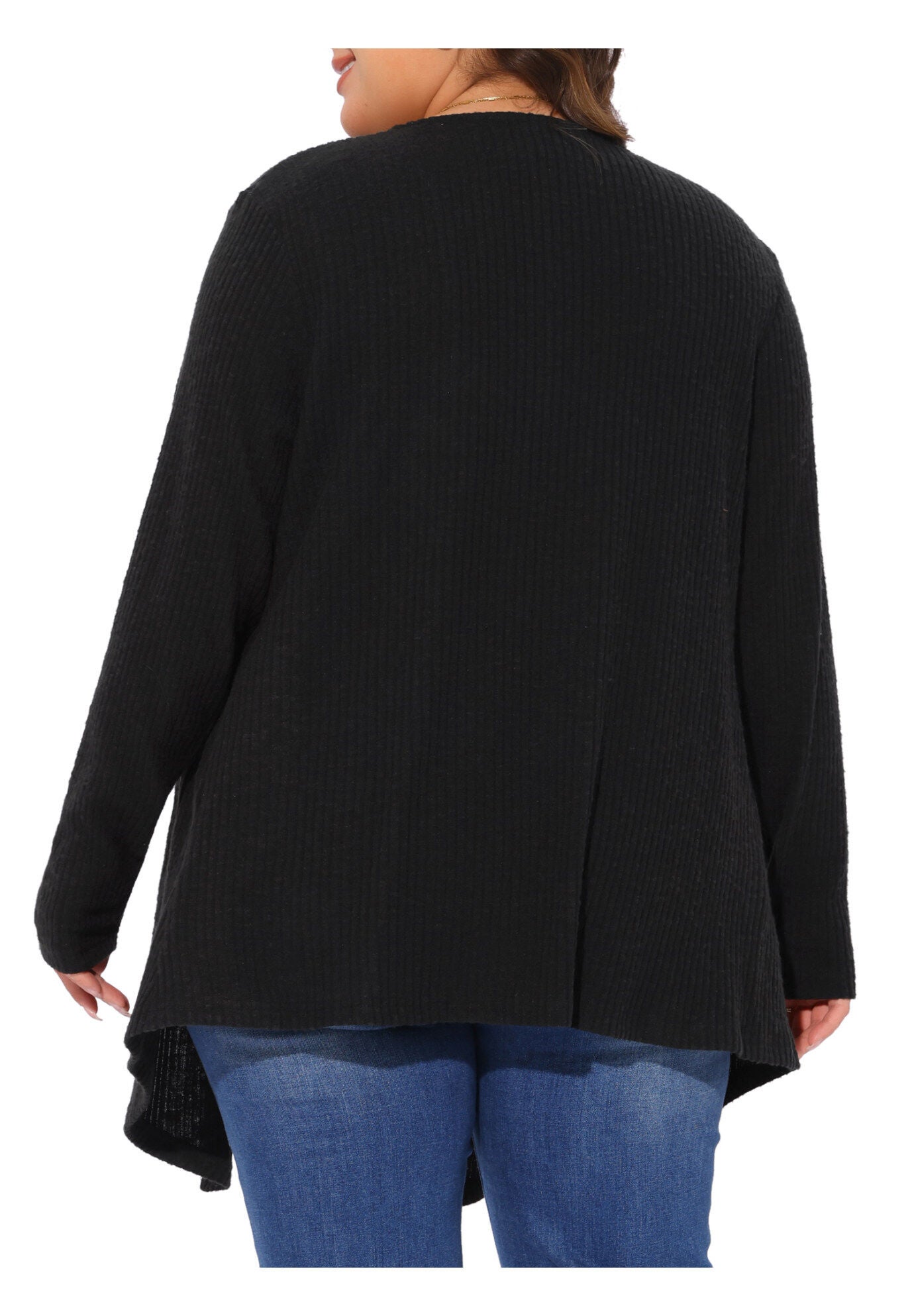 OPEN FRONT IRREGULAR HEM CARDIGAN WITH POCKETS, Black / Black, alternate image number 3