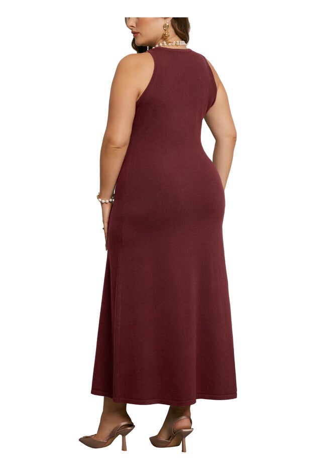 Crewneck Sleeveless Knit Casual Sweater Tank Dress, Burgundy / Burgundy, alternate image number 3