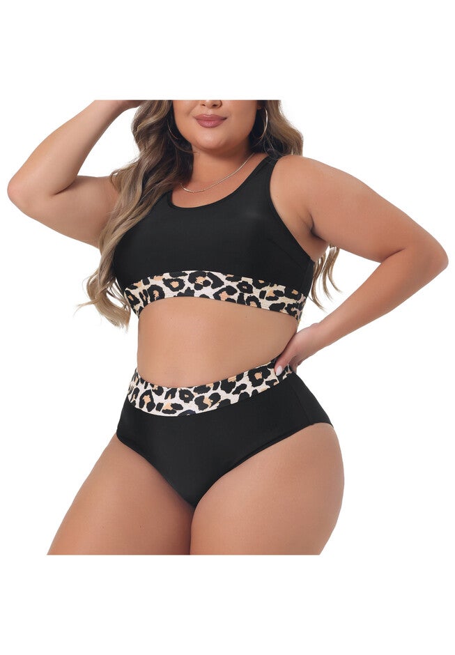 Leopard Bikini Swimsuit High Waisted Two Piece Bathing Suits, Black / Black, alternate image number 1