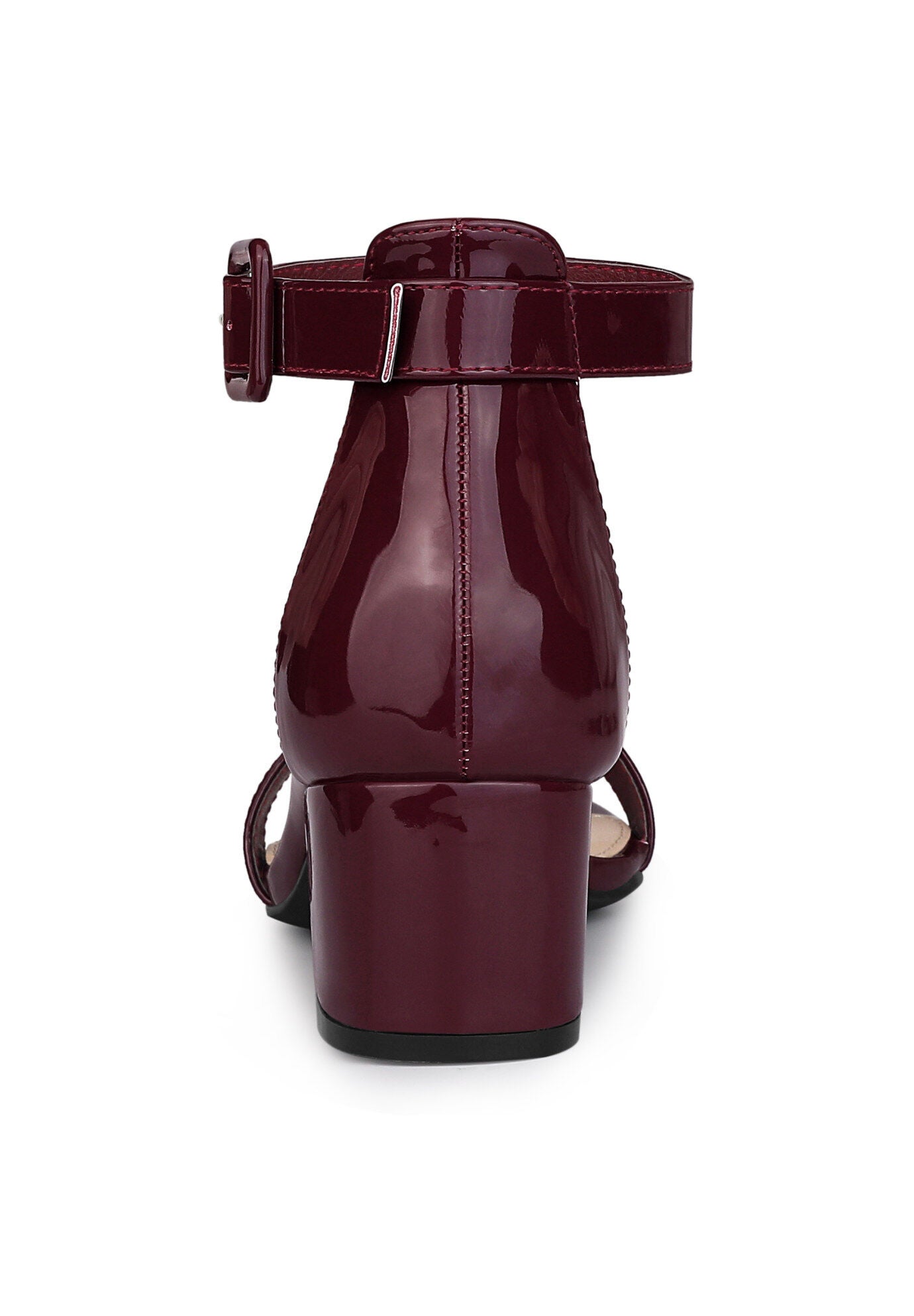 Open Toe Low Block Heel Ankle Strap Sandals, Burgundy / Burgundy, alternate image number 2