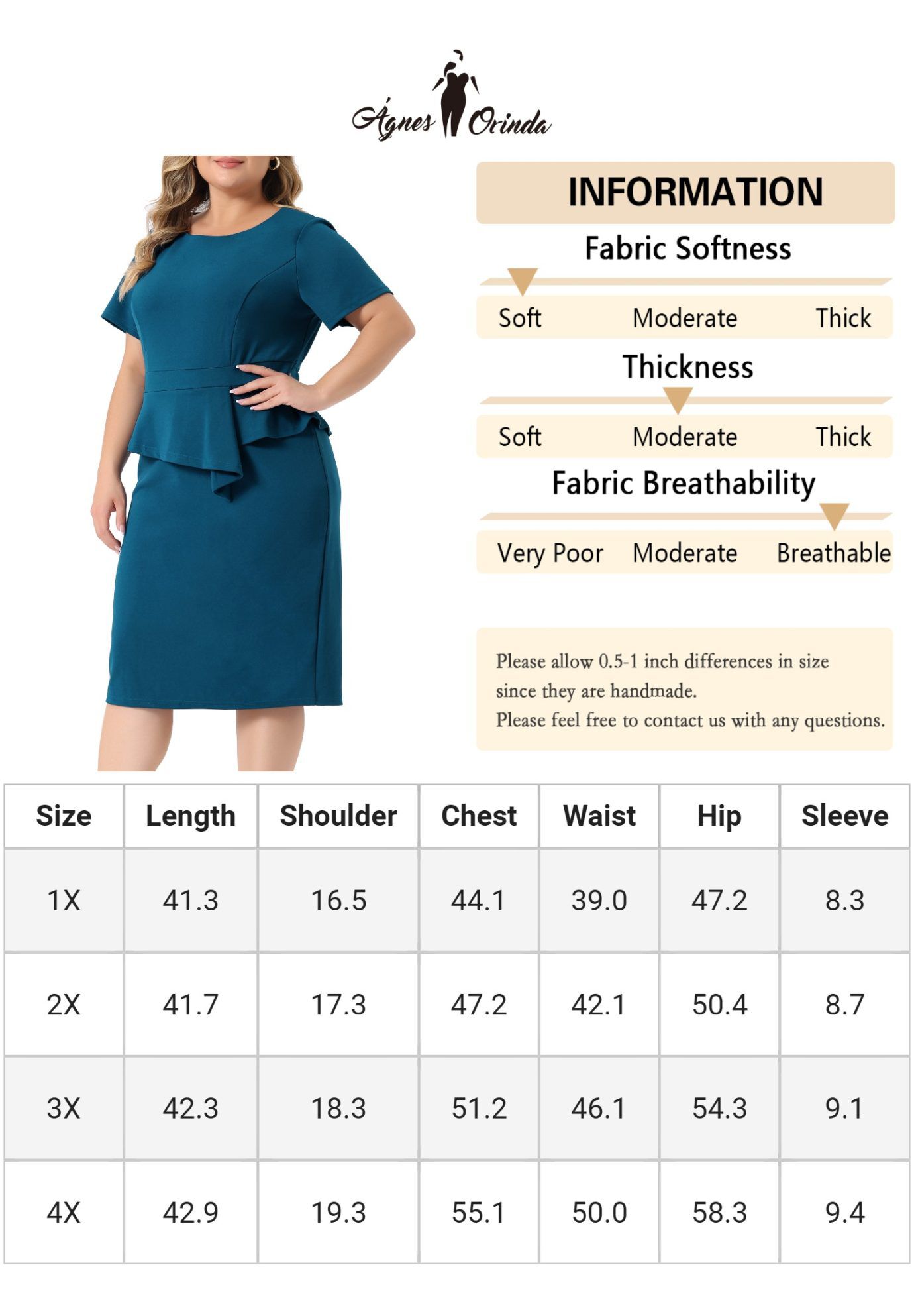 Short Sleeves Crew Neck Office Peplum Pencil Dress, Lake Blue / Light Blue, alternate image number 4