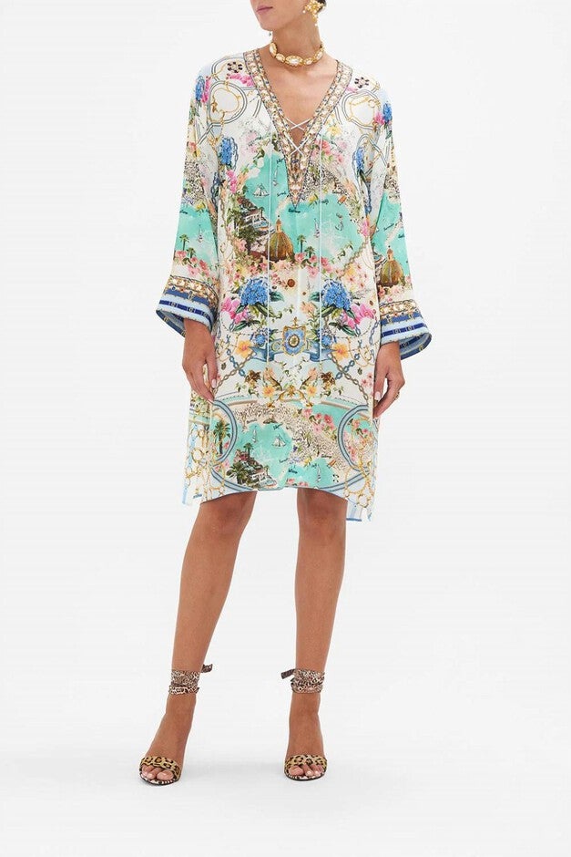 METAL EYELET KAFTAN IN AMALFI LULLABY, Amalfi Lullaby / White, hi-res image number 0