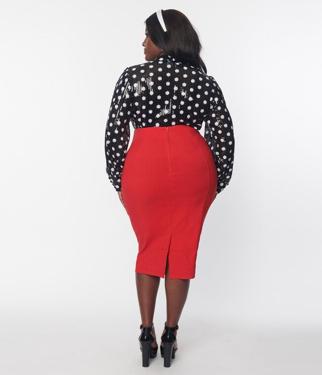 Unique Vintage 1950s Red Sailor High Waist Sierra Pencil Skirt, Red / Red, alternate image number 2