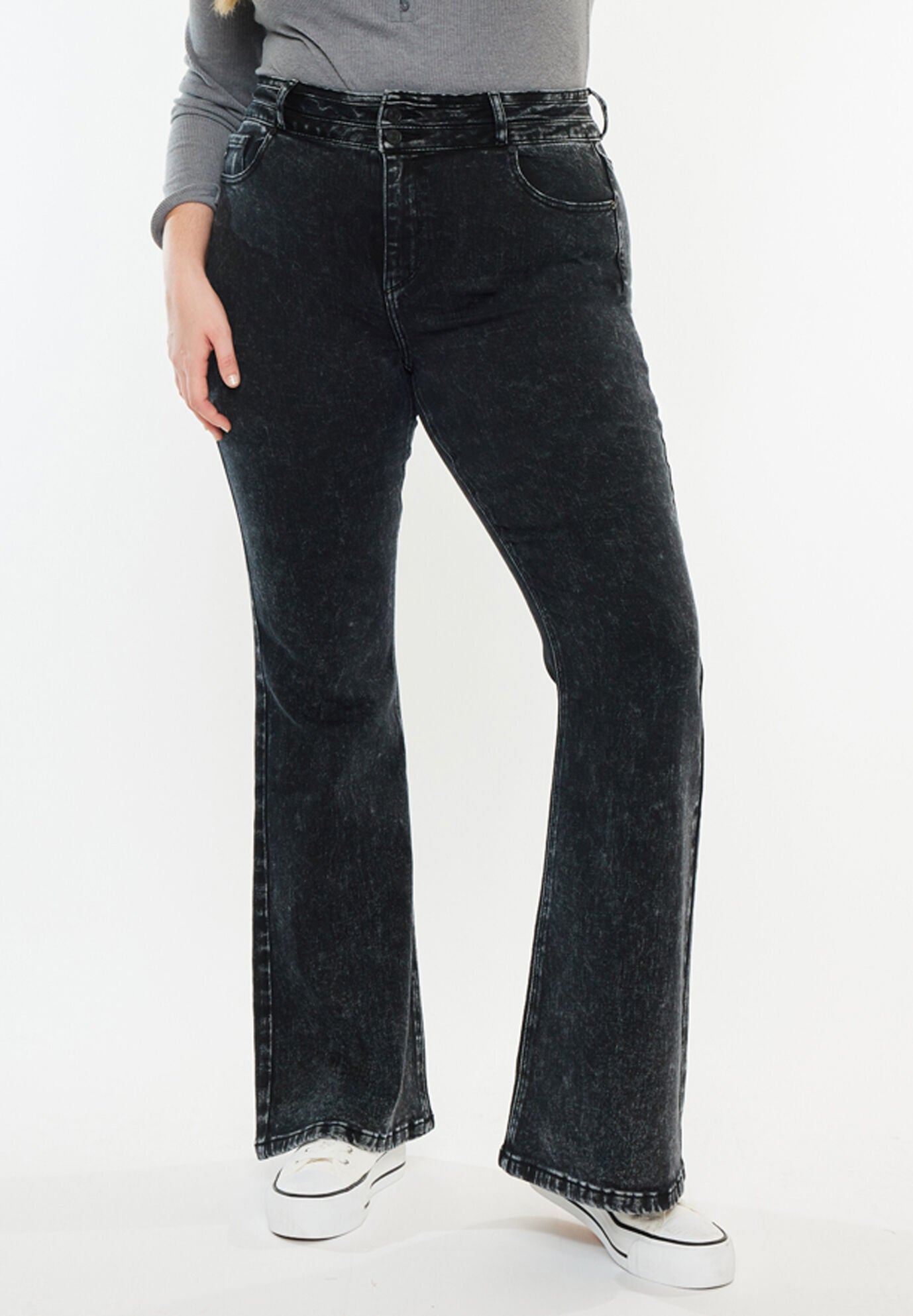 Amirah Ultra High Rise Flare Jeans (Plus Size), Black / Black, alternate image number 2