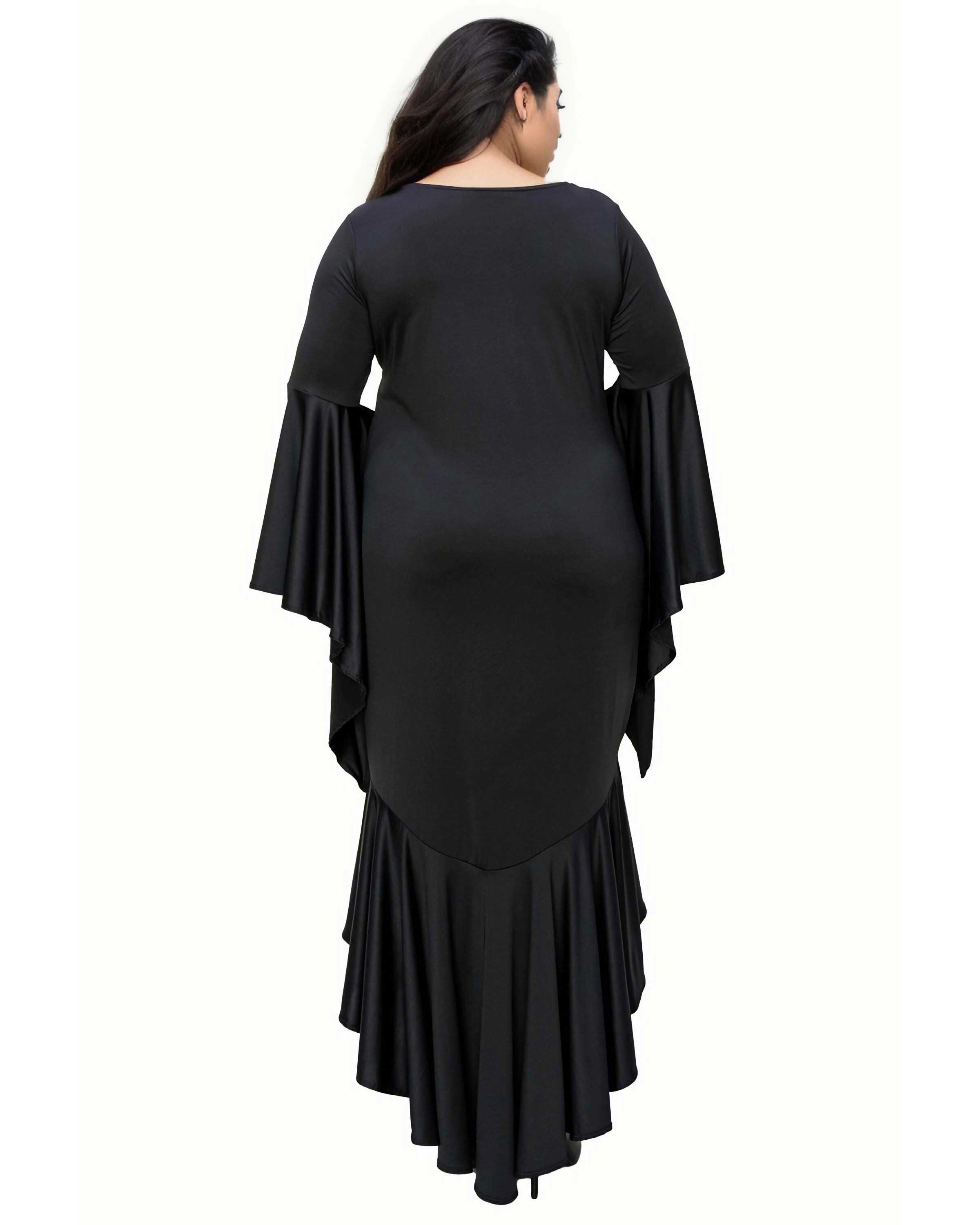 ARIELLE FLOWY MERMAID HEM DRESS, Black / Black, alternate image number 2