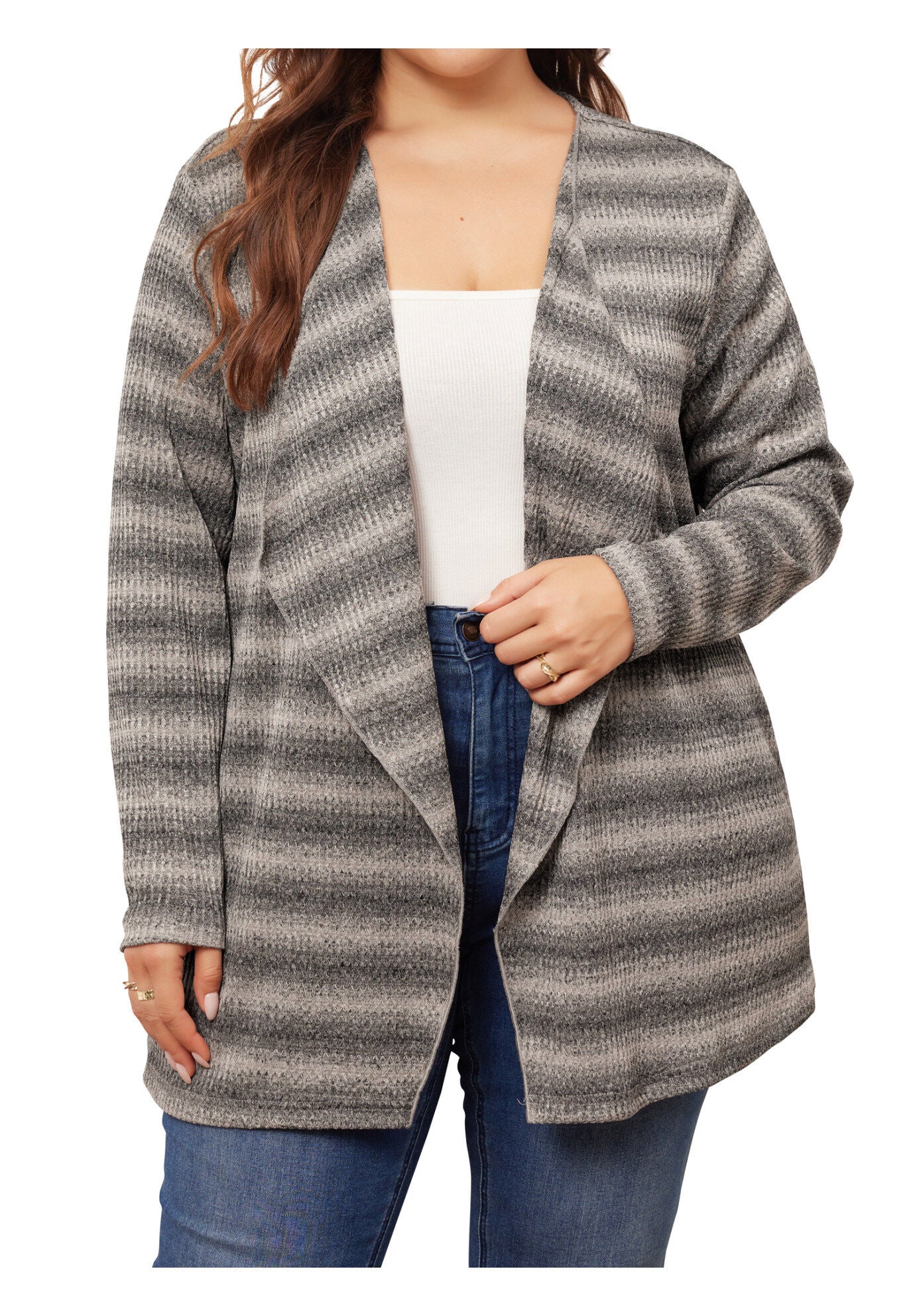 Lightweight Loose Open Front Tie Dye Cardigan, Apricot Black / Black, alternate image number 1