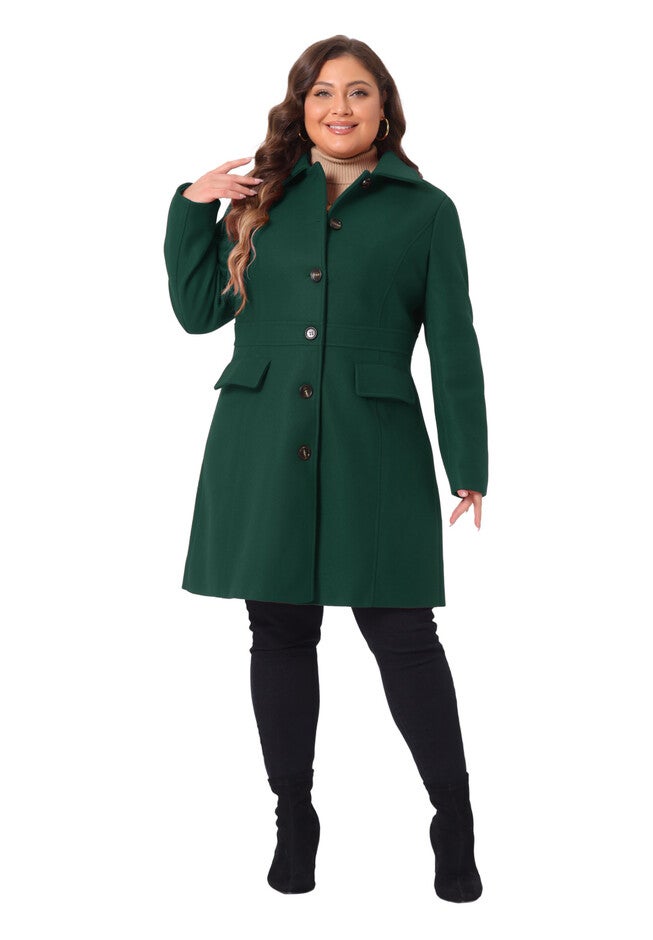 PETER PAN COLLAR SINGLE BREASTED WINTER LONG COAT, Dark Green / Forest Green, hi-res image number 0