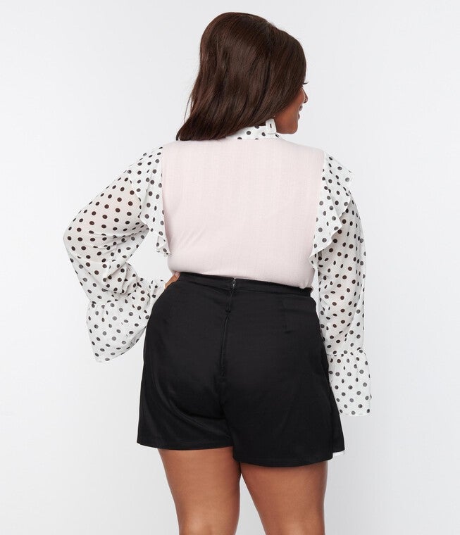 Smak Parlour Plus Size Black Faux Wrap Scalloped Skort, Black / Black, alternate image number null